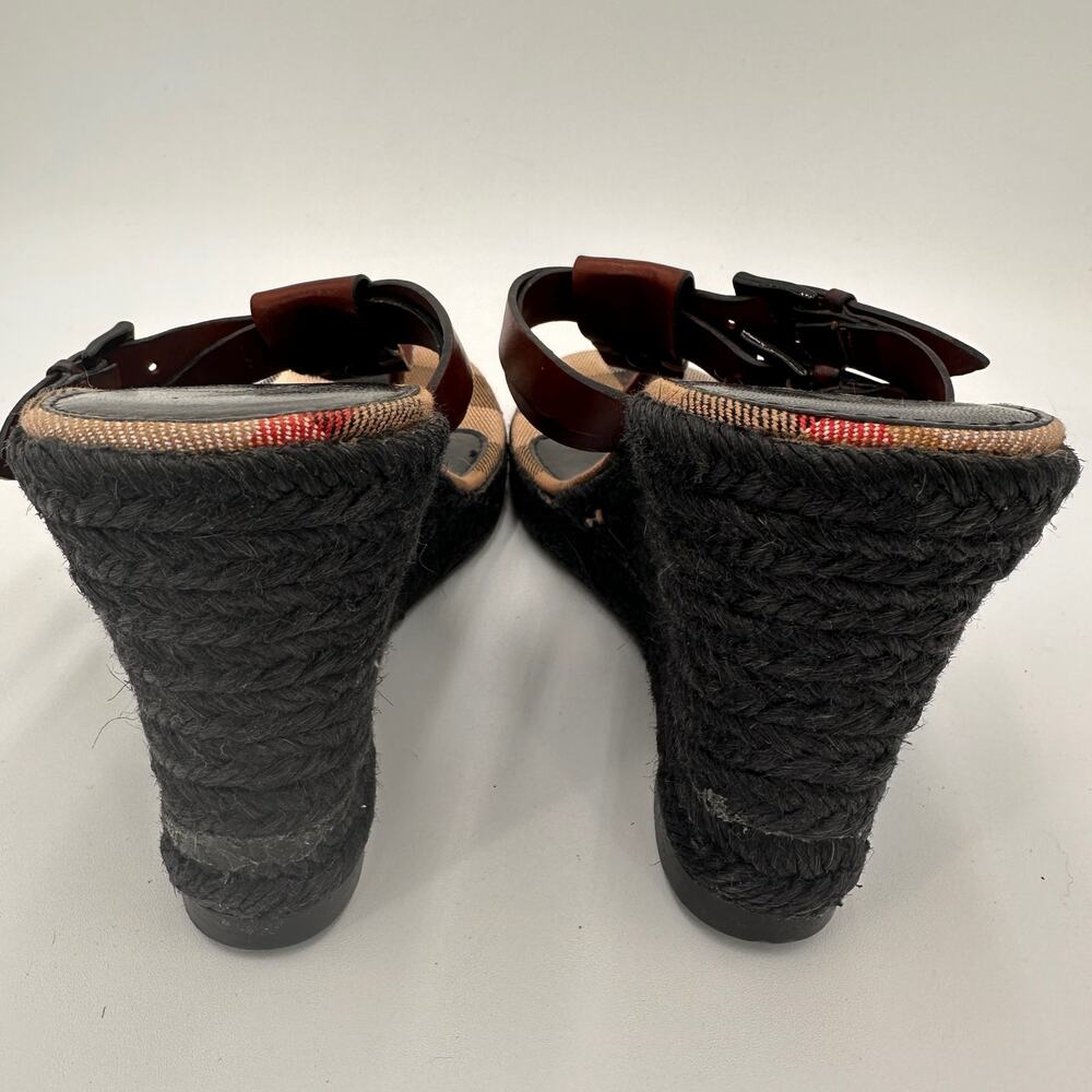 Burberry Leather Brown Wedge Espadrille Thong Heels Sandals Size 39 / 9 - Picture 6 of 10